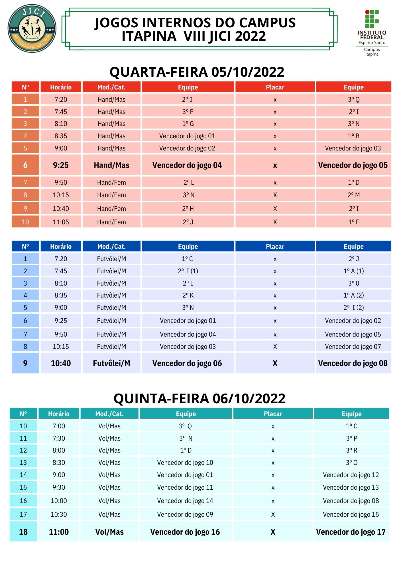 CCSE ITAPINA 231 2022 TABELA JOGOS 3