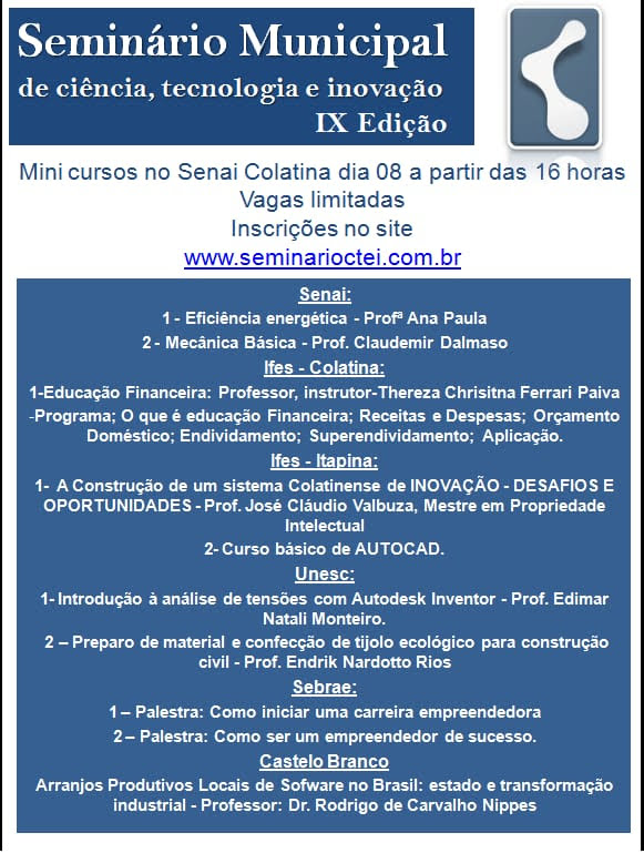 Programacao Seminario Municipal Ciencia Tecnologia