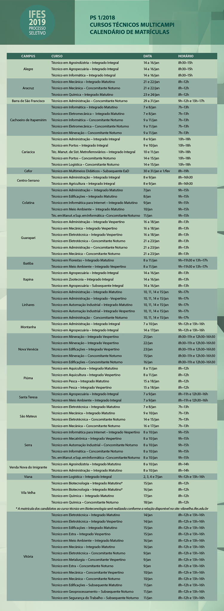 calendario matriculas 1 2018